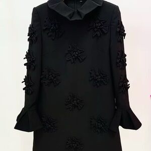 Elegant Black Floral Applique Dress